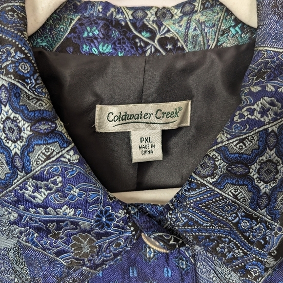 Coldwater Creek XLP Patchwork Jacket Shirt Button Blazer Vintage 90s Boho Hippie - Picture 9 of 10